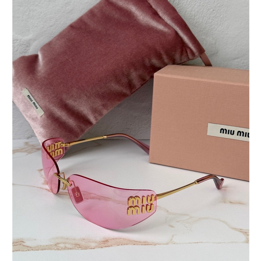 NEW Miu Miu MU A51S Mask Sunglasses in Gold Pink Mirror $696
